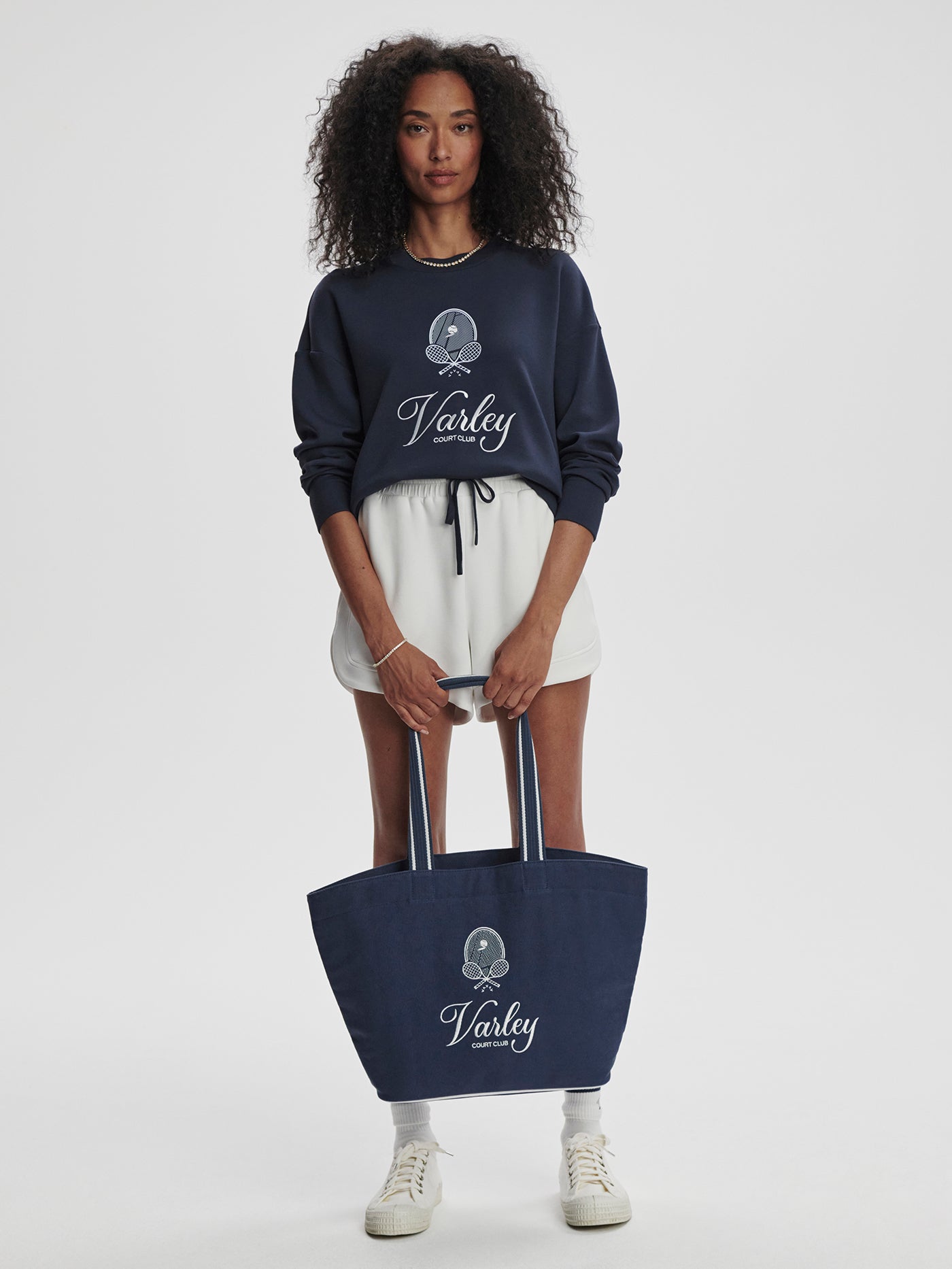Varley Blue Nights/ White Robinson Canvas Club Tote Bag