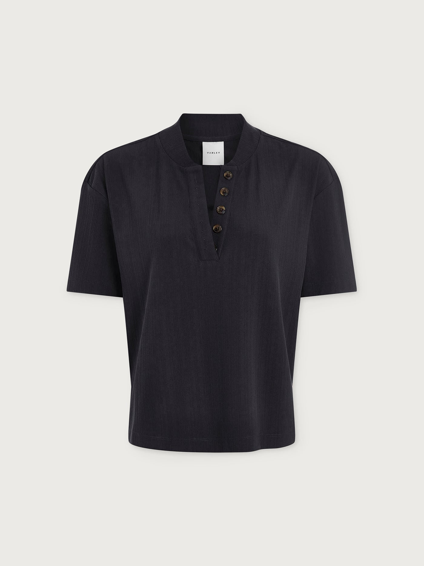 Varley Black Kasey Mock Placket Rib Tee