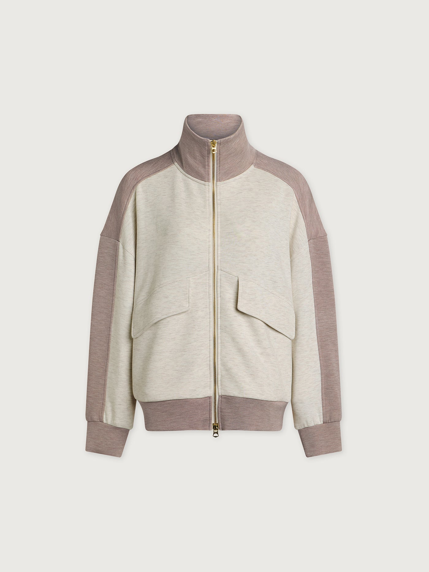 Varley Ivory Marl/ Taupe Marl Garcia 2 Tone Zip Through Sweat