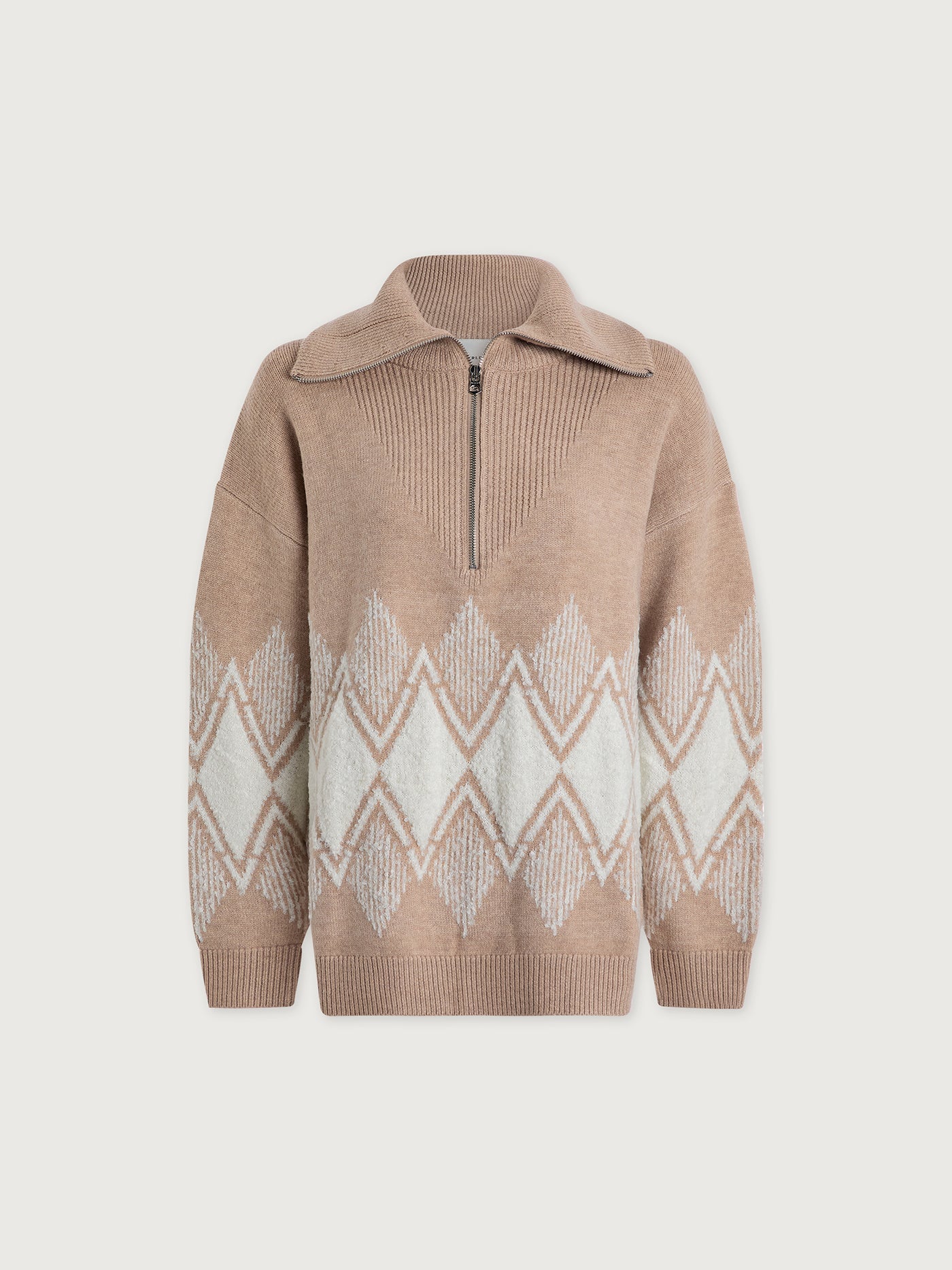 Varley Light Taupe Betty Jacquard Half Zip Knit