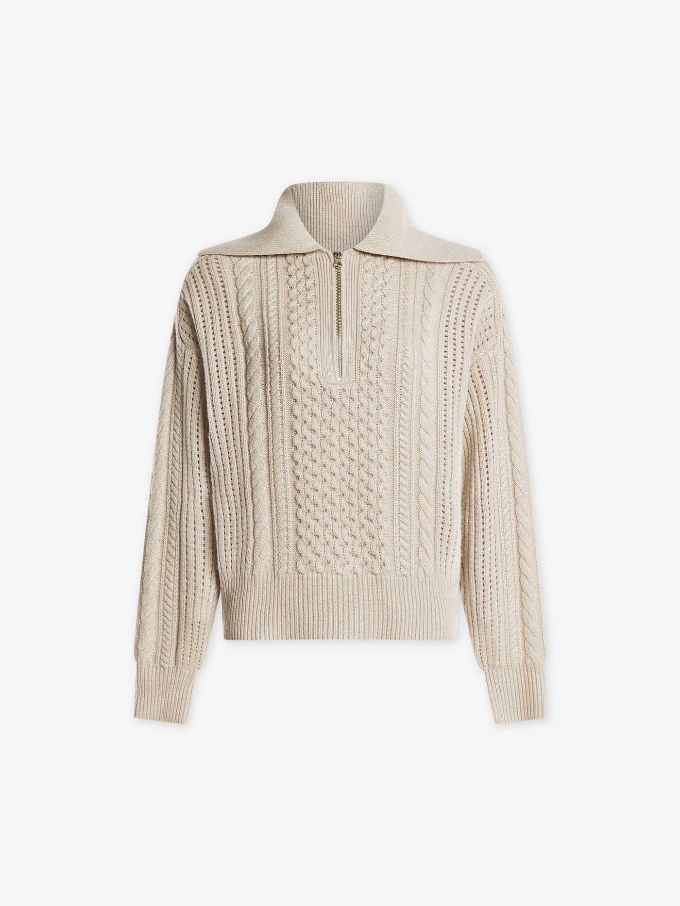 Varley Parchment Camello Relaxed Cable Half Zip