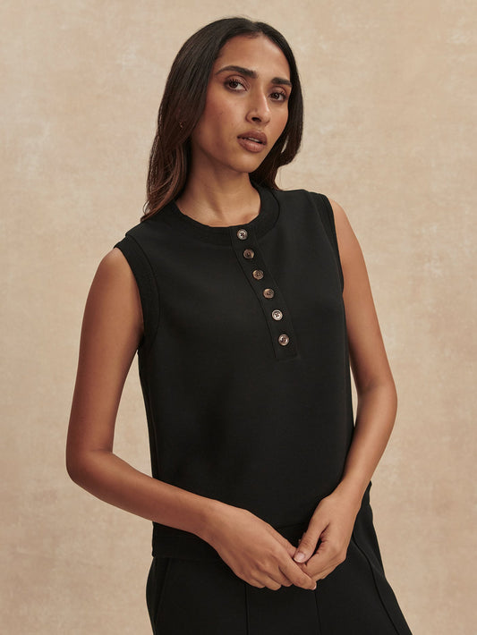 Varley Black Marla Button Placket Tank