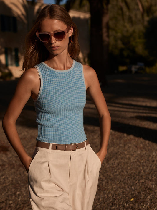 Varley Mist Blue Hanson Rib Knit Tank Top
