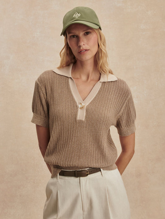 Varley Sepia Twist Perrine Knit Polo Shirt