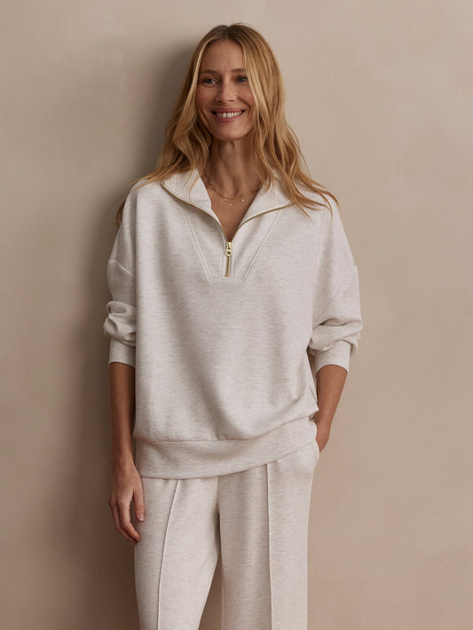 Varley Ivory Marl Hawley Half Zip Sweat