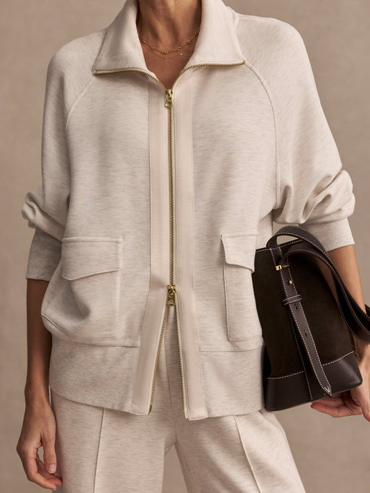 Varley Ivory Marl Roxbury Zip-Through Sweat | Varley Us
