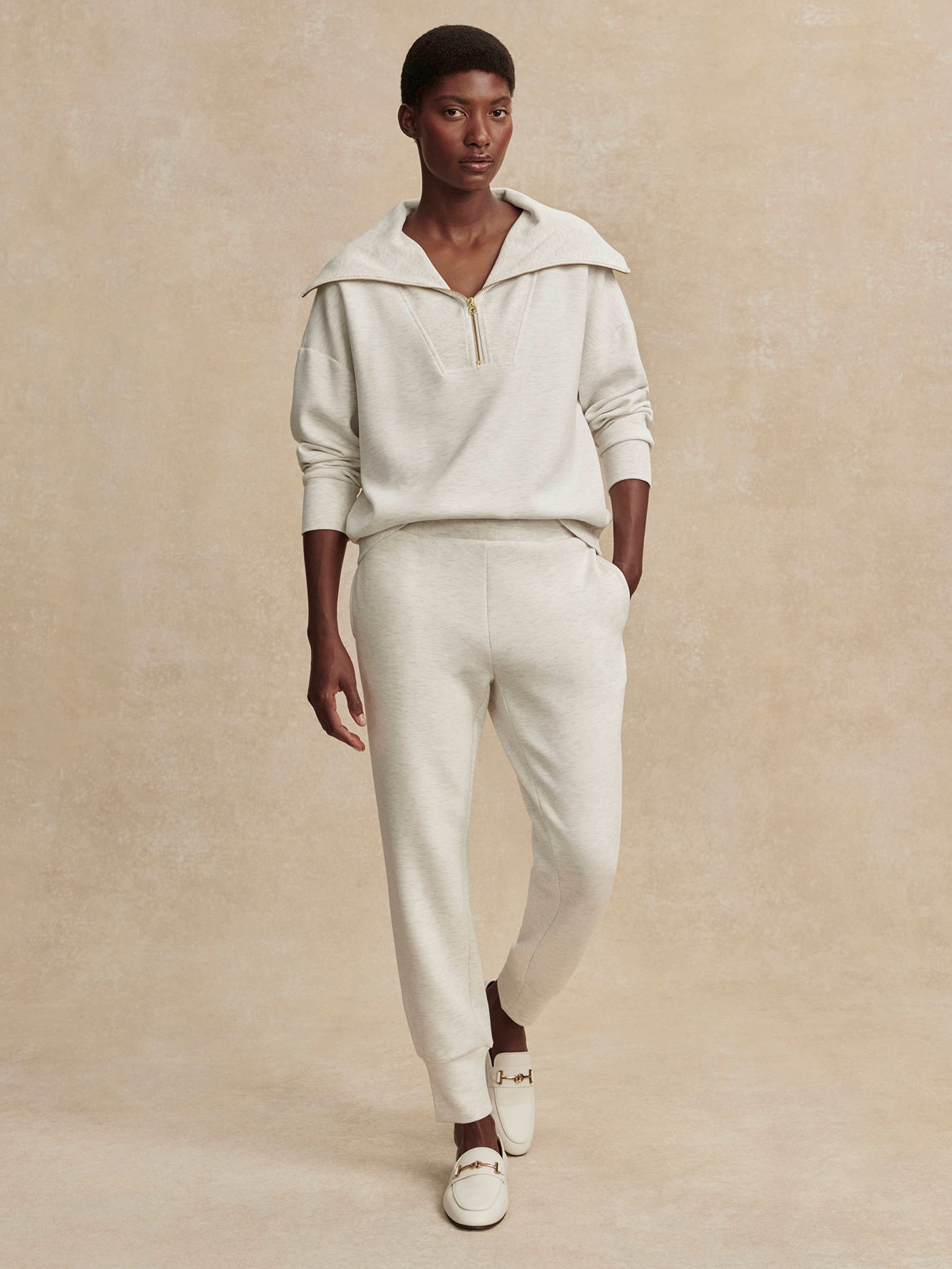 Varley Ivory Marl The Slim Cuff Pant 30