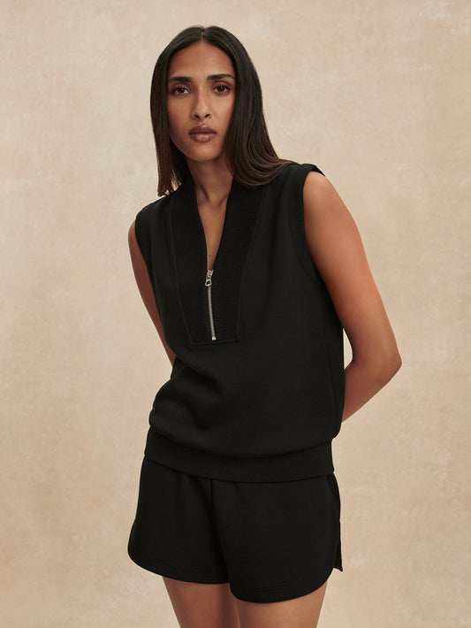 Varley Black Beau Sleeveless Half Zip Top