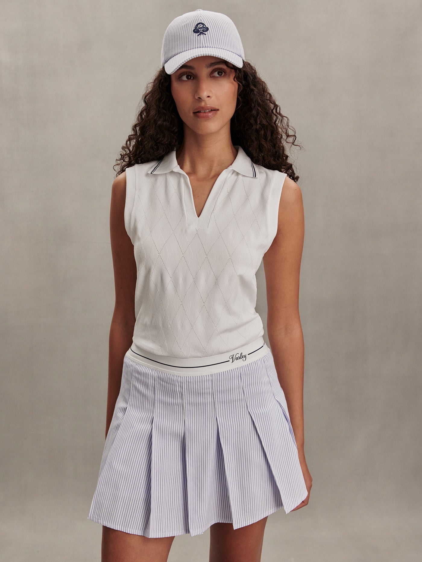 Varley Xenon Blue Pinstripe Toyah High Rise Skort 14.5"