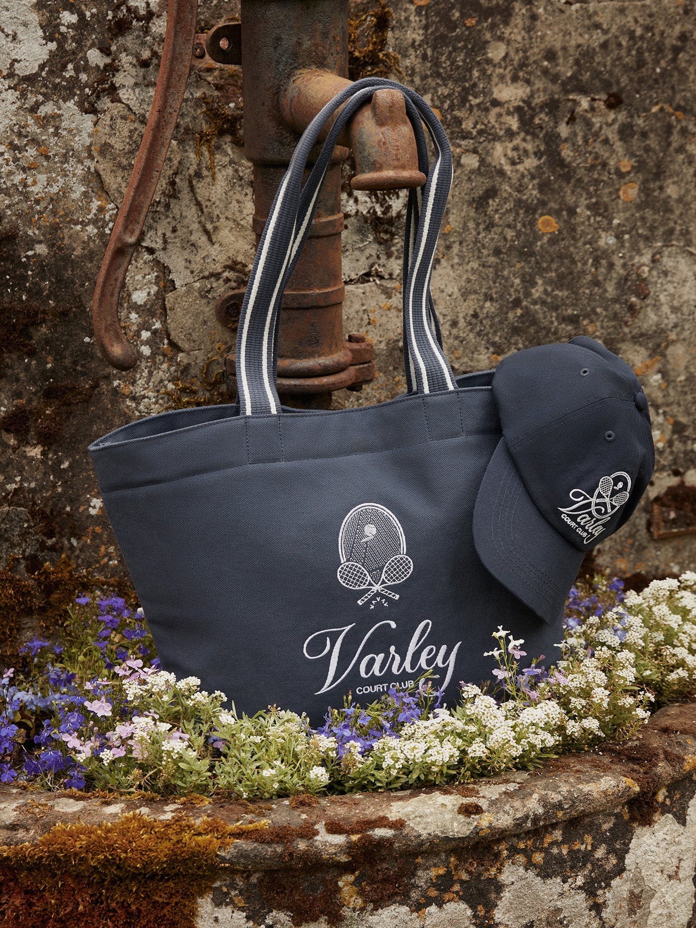 Varley Blue Nights/ White Robinson Canvas Club Tote Bag