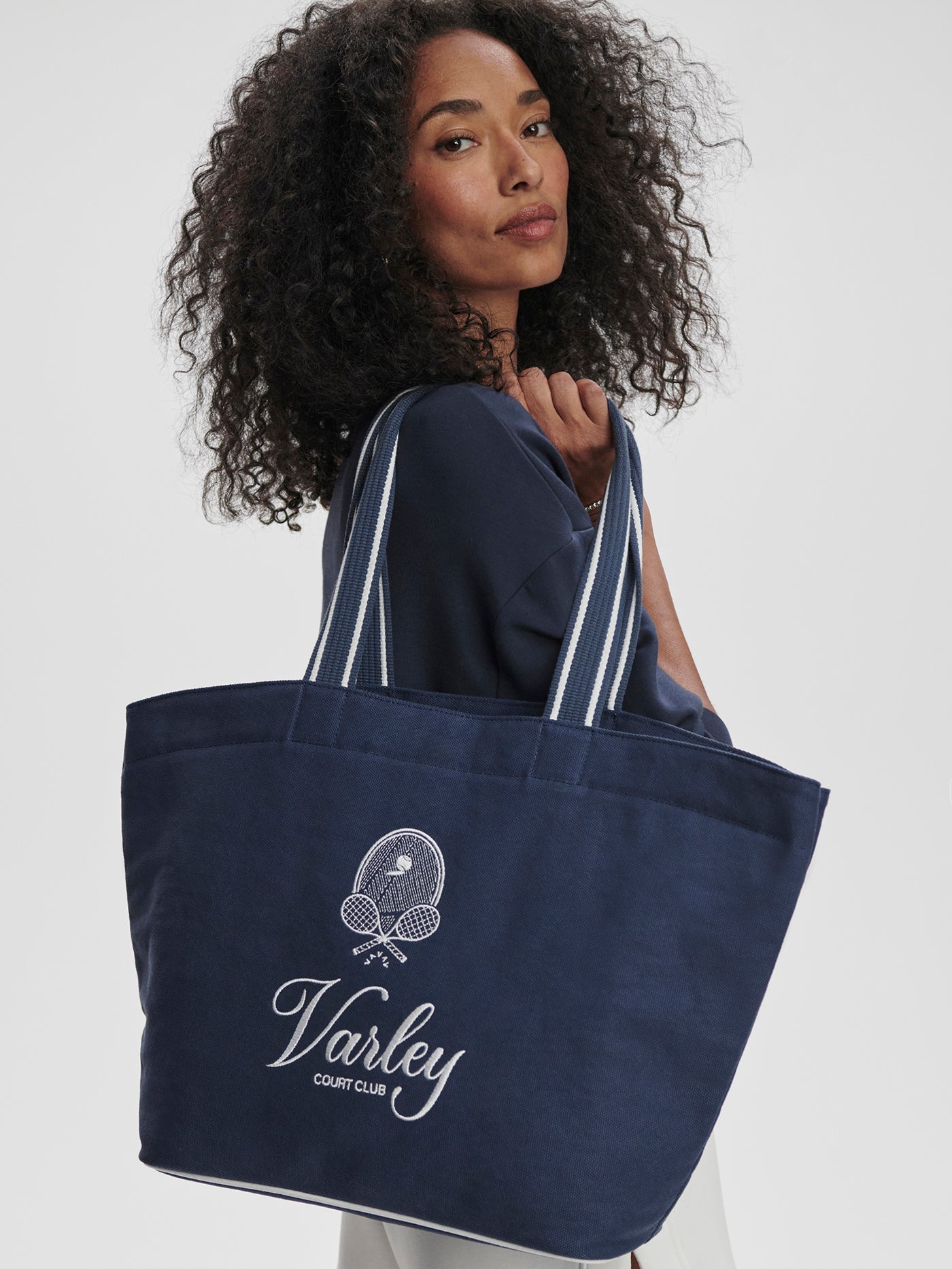 Varley Blue Nights/ White Robinson Canvas Club Tote Bag