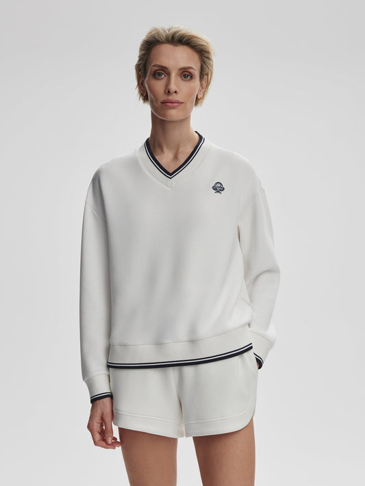 Varley White/ Navy Iona V Neck Sweat