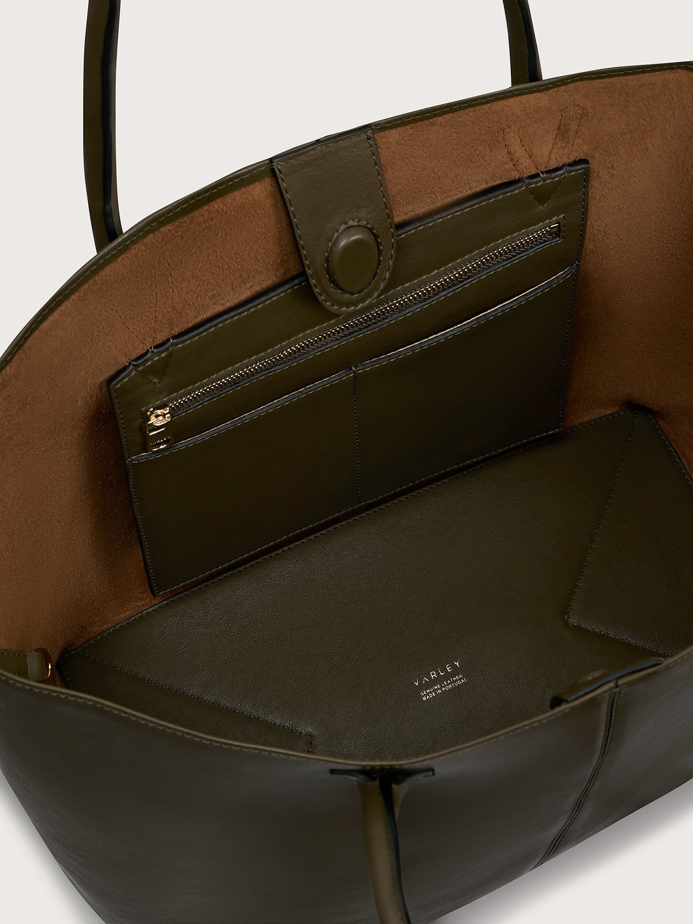 Varley Dark Olive Loene Tote Bag Medium Leather - Refined Everyday Style