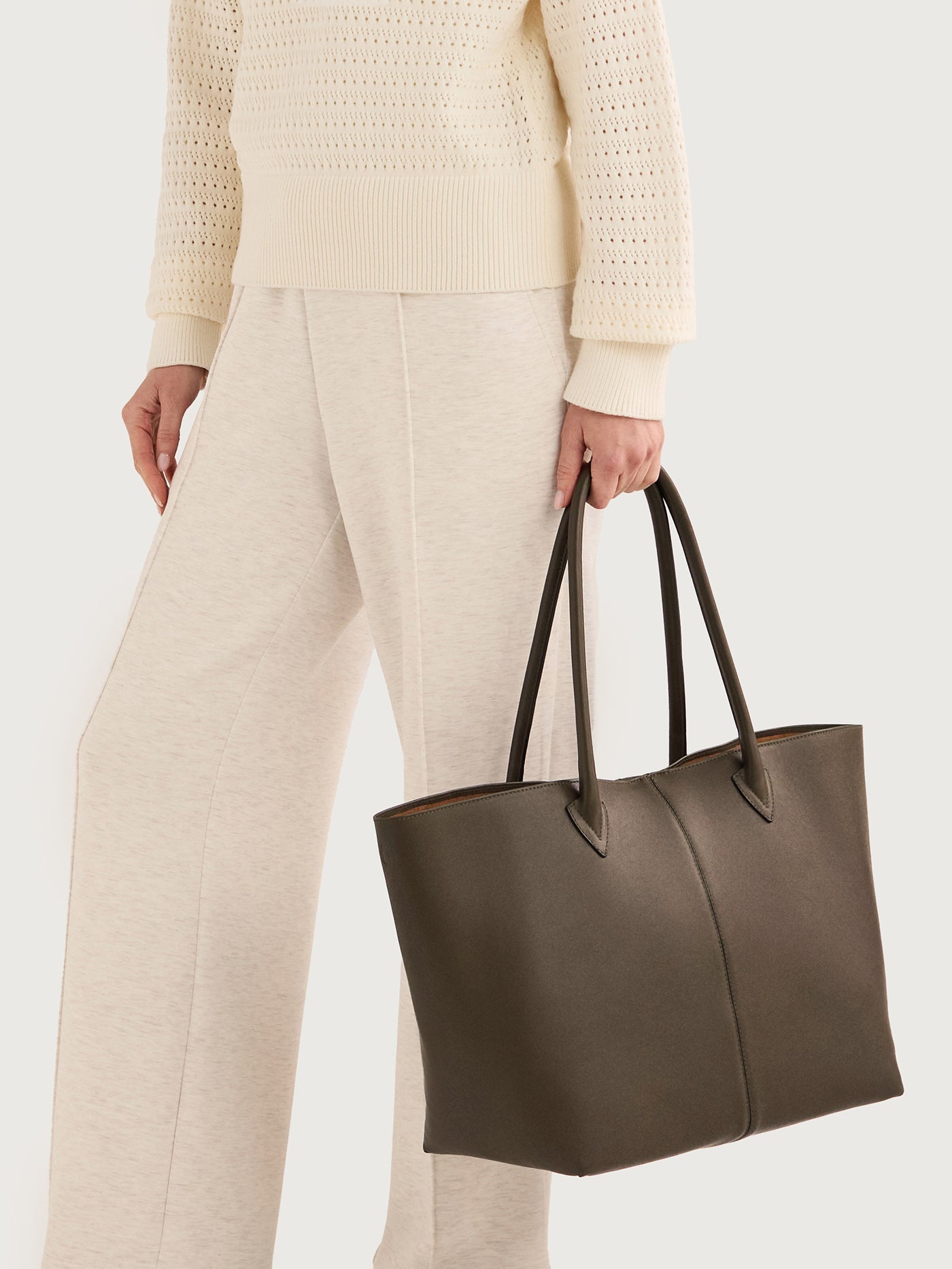Varley Dark Olive Loene Tote Bag Medium Leather - Refined Everyday Style