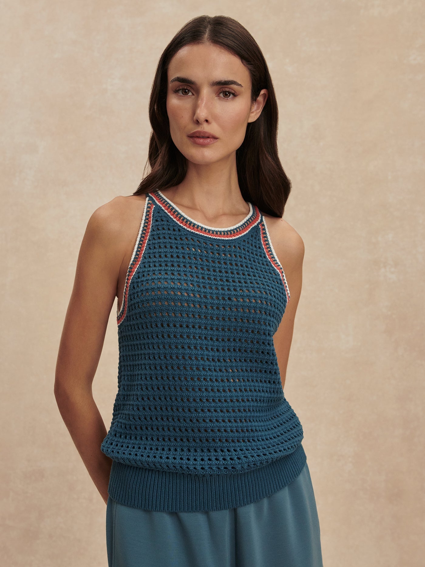 Varley Heron Blue Aberg Halter Knit Top
