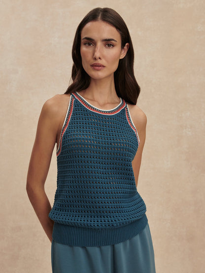 Varley Heron Blue Aberg Halter Knit Top