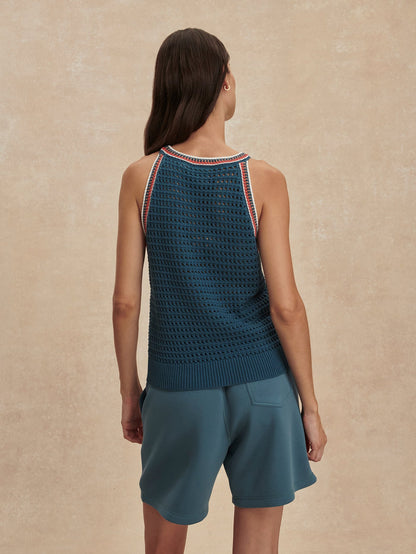 Varley Heron Blue Aberg Halter Knit Top