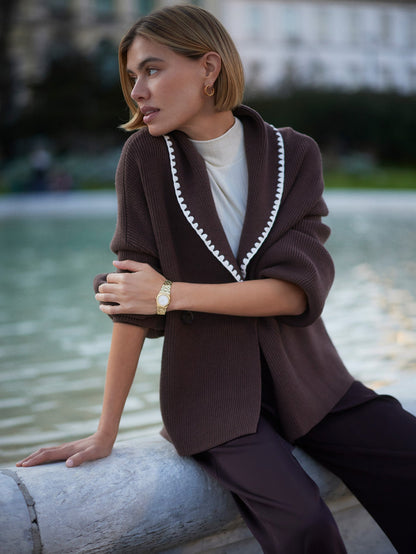 Varley Coffee Bean Totley Shawl Collar Knit
