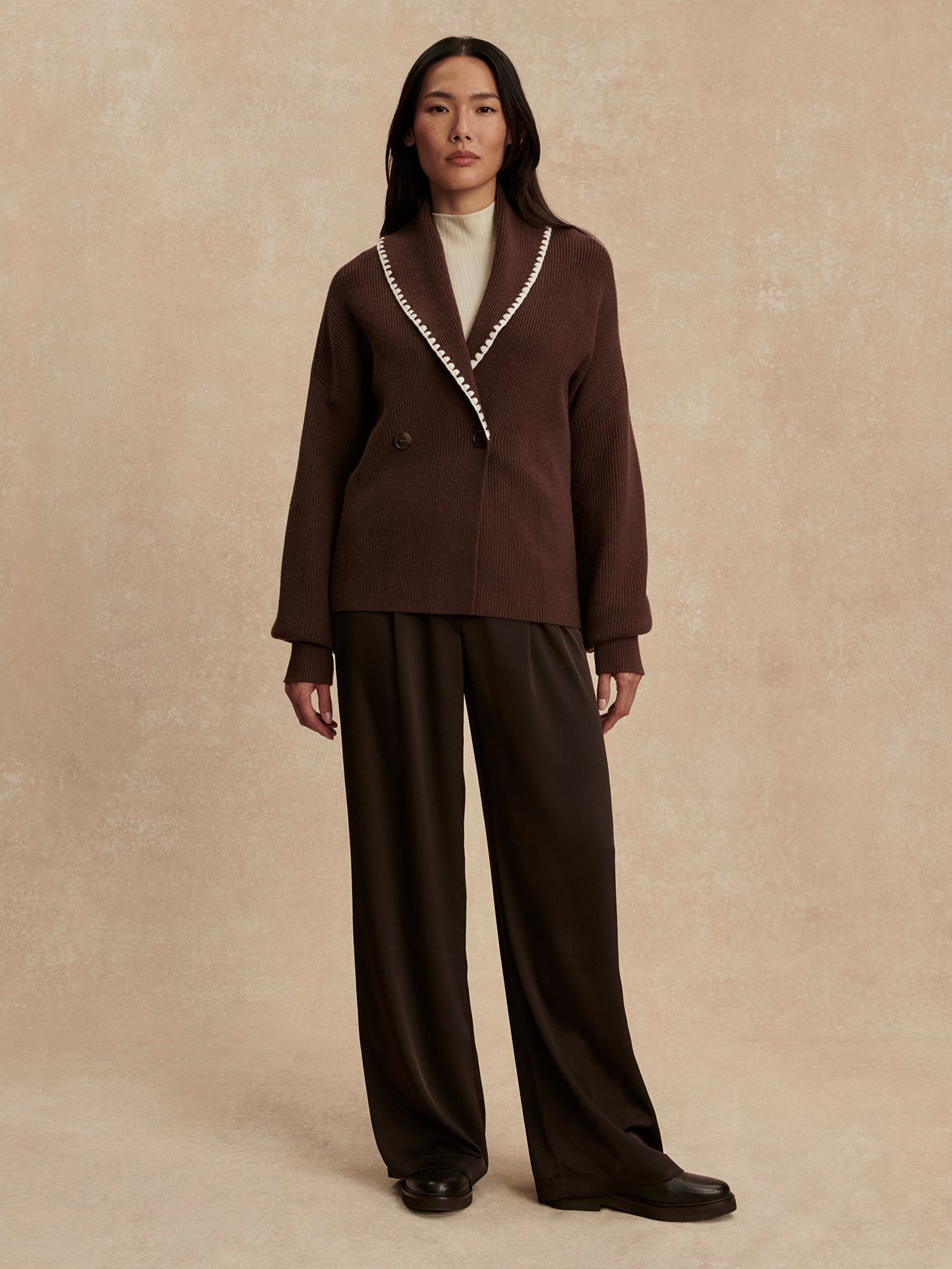 Varley Coffee Bean Totley Shawl Collar Knit