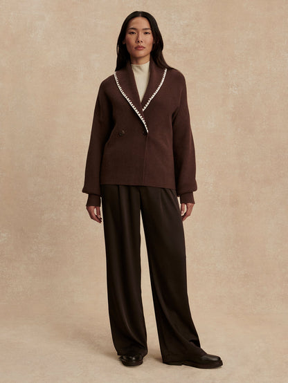 Varley Coffee Bean Totley Shawl Collar Knit