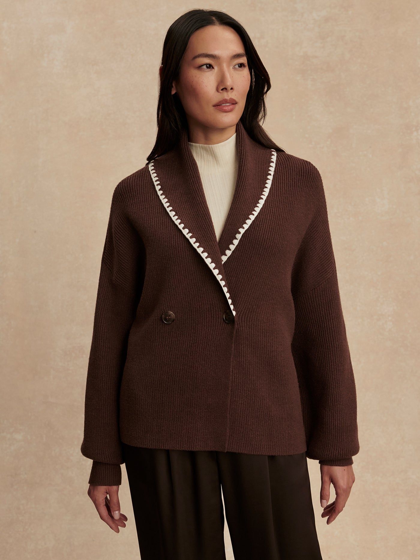 Varley Coffee Bean Totley Shawl Collar Knit