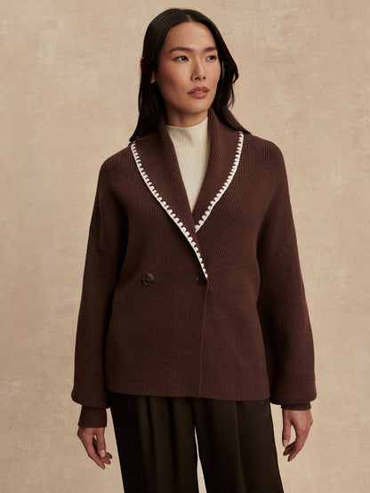 Varley Coffee Bean Totley Shawl Collar Knit