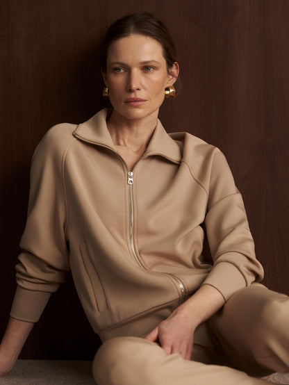 Varley Light Taupe Tyde Zip Through Sweat