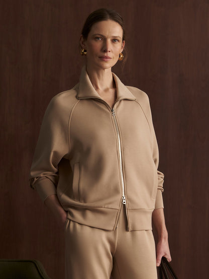 Varley Light Taupe Tyde Zip Through Sweat