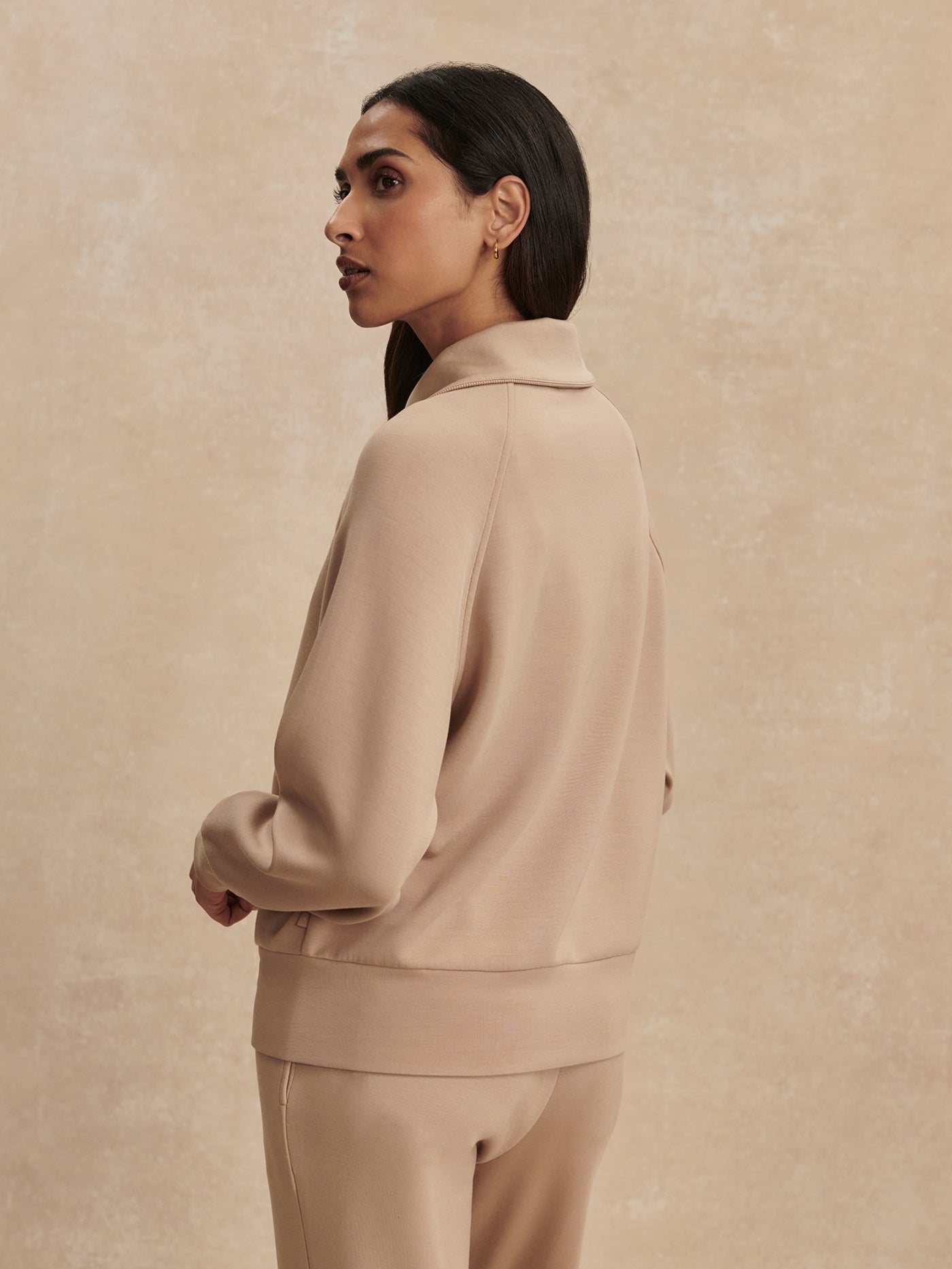 Varley Light Taupe Tyde Zip Through Sweat