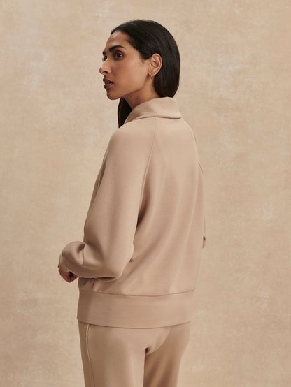Varley Light Taupe Tyde Zip Through Sweat