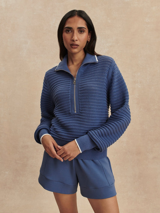 Varley Bijou Blue Morwenna Half Zip Knit