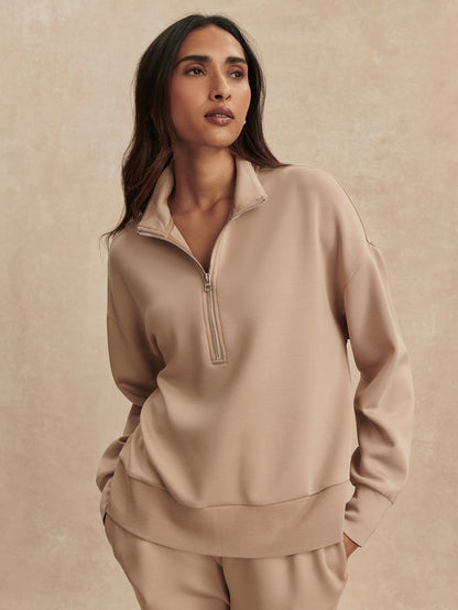 Varley Light Taupe Mavis Mock Neck Sweat