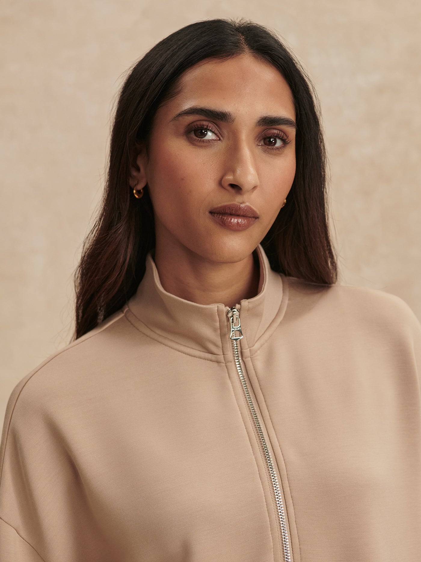 Varley Light Taupe Mavis Mock Neck Sweat