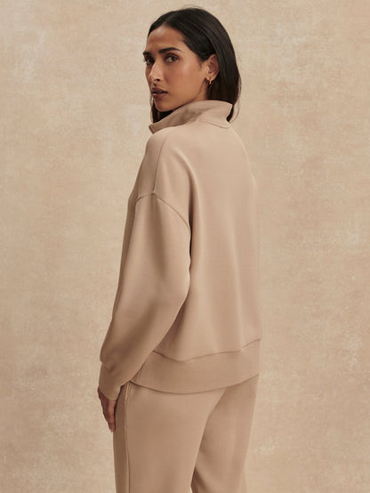 Varley Light Taupe Mavis Mock Neck Sweat