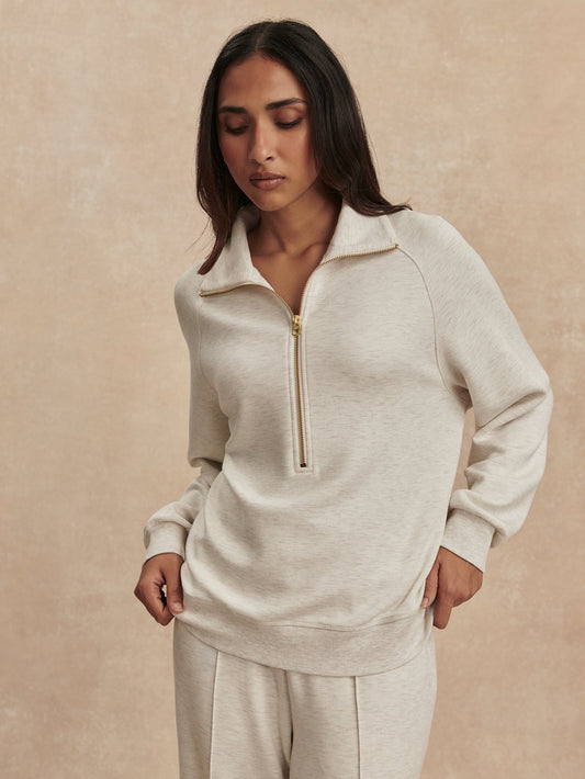 Varley Ivory Marl Selene Half Zip Sweat