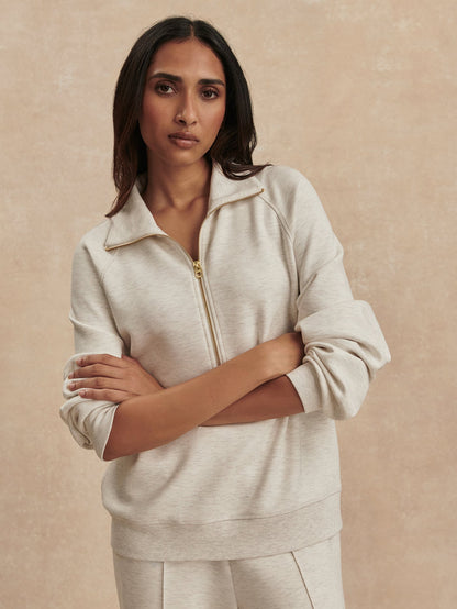 Varley Ivory Marl Selene Half Zip Sweat