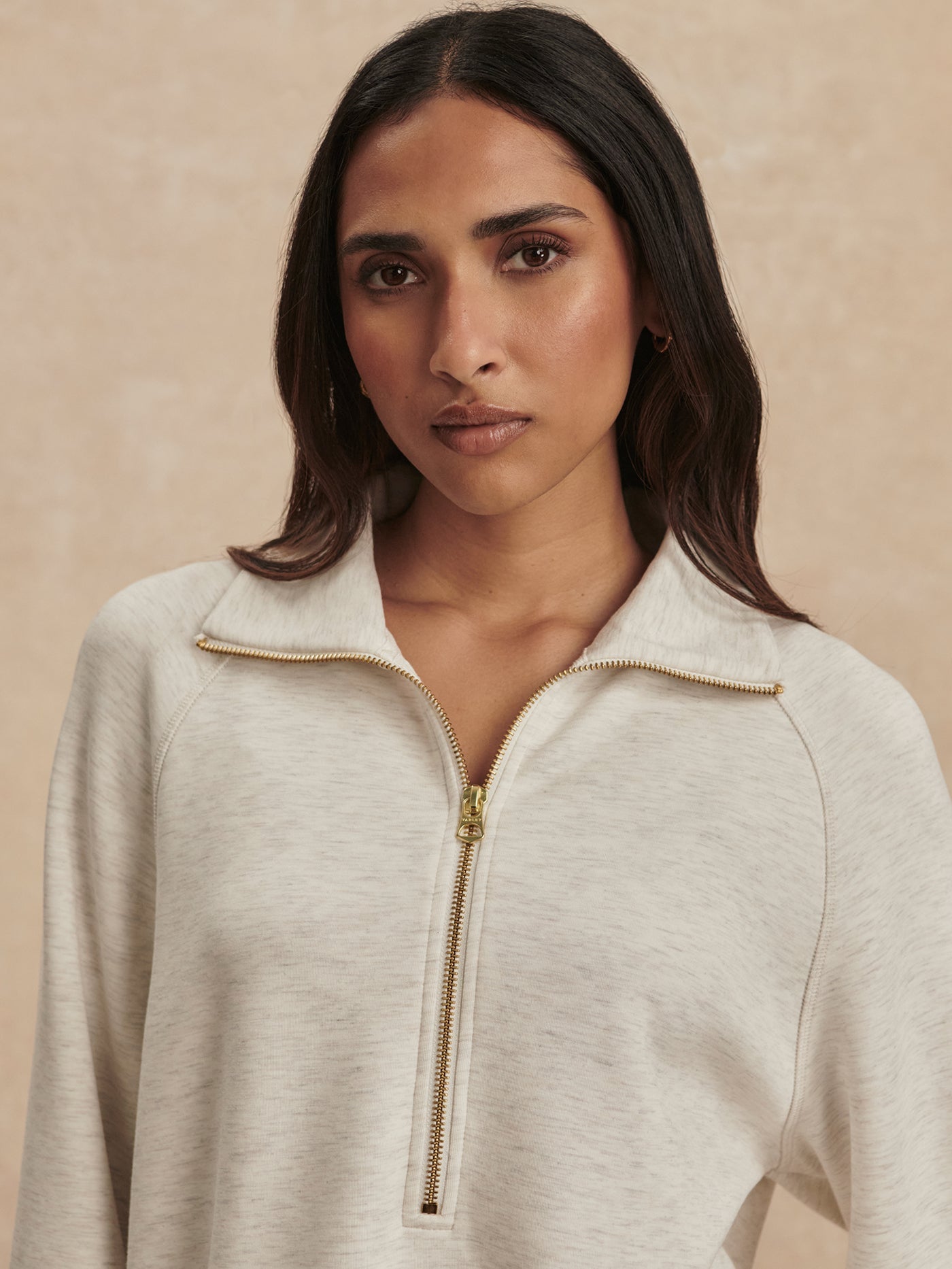 Varley Ivory Marl Selene Half Zip Sweat