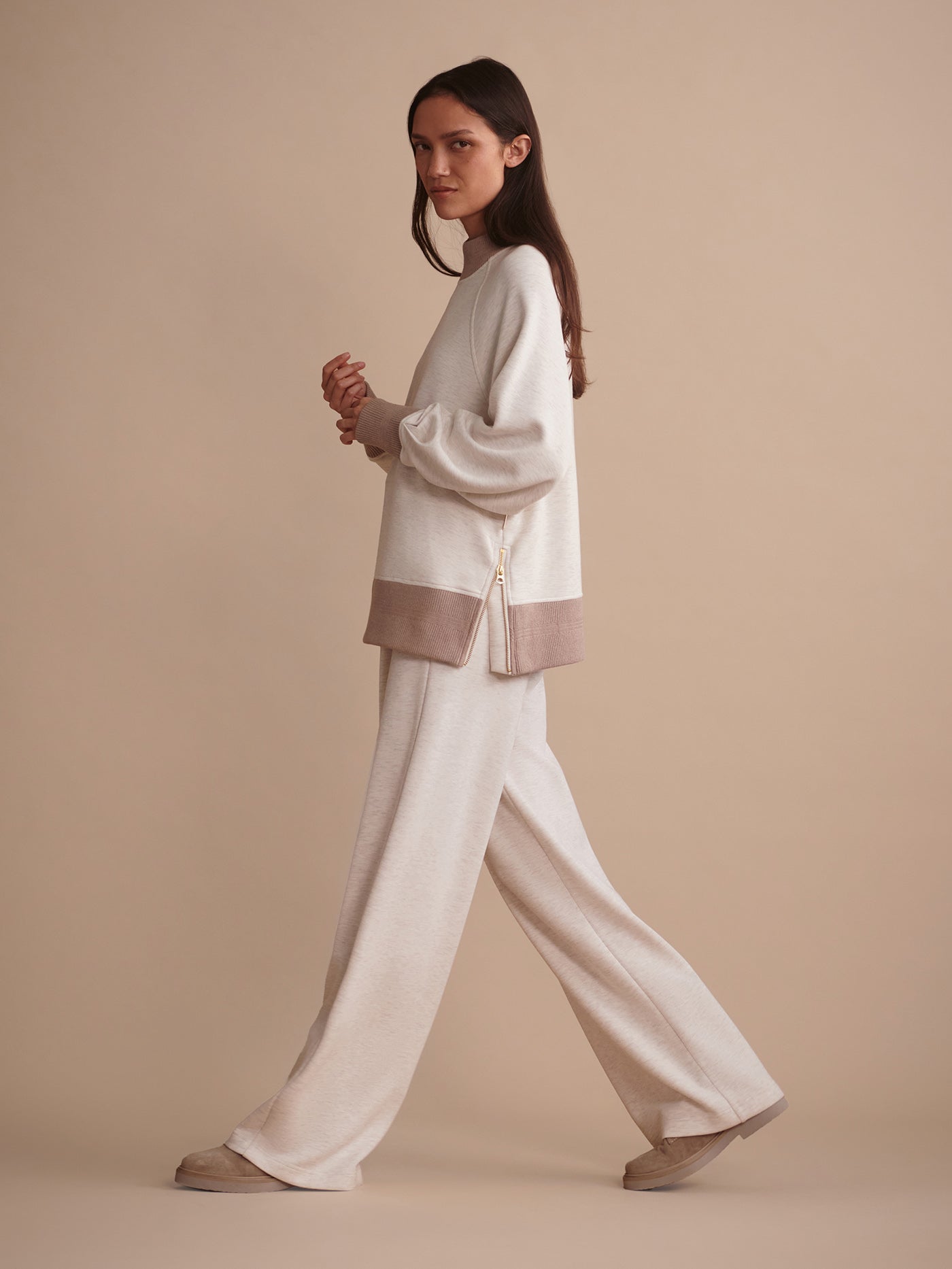 Varley Ivory Marl The Extra Wide Leg Pant 29.5