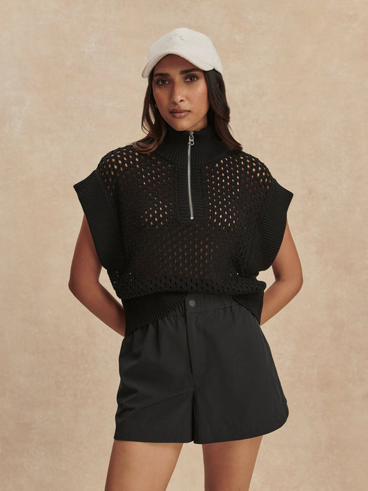 Varley Black Nila Mid Rise Short