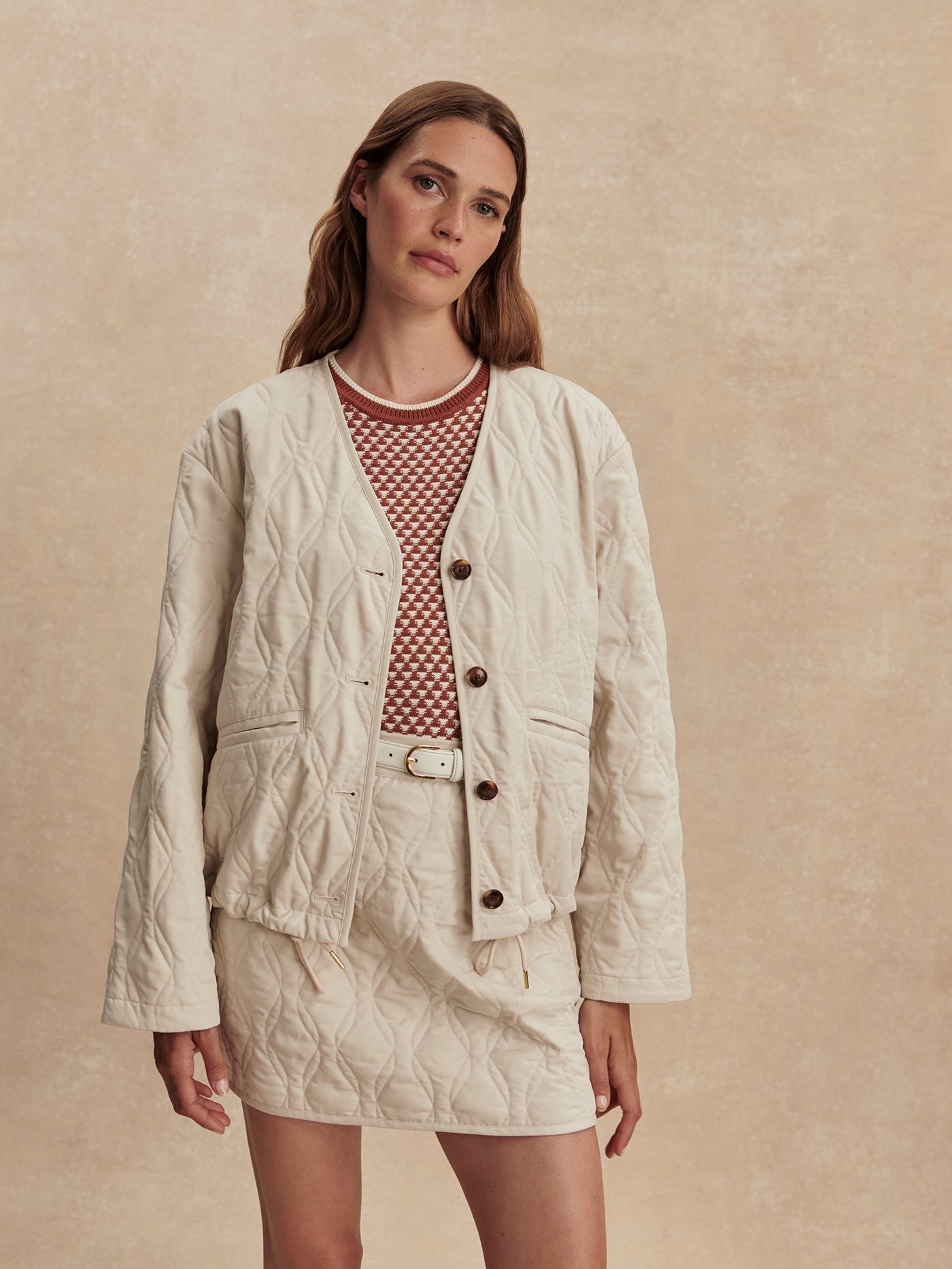 Varley Oat Milk Saba Quilted Jacket