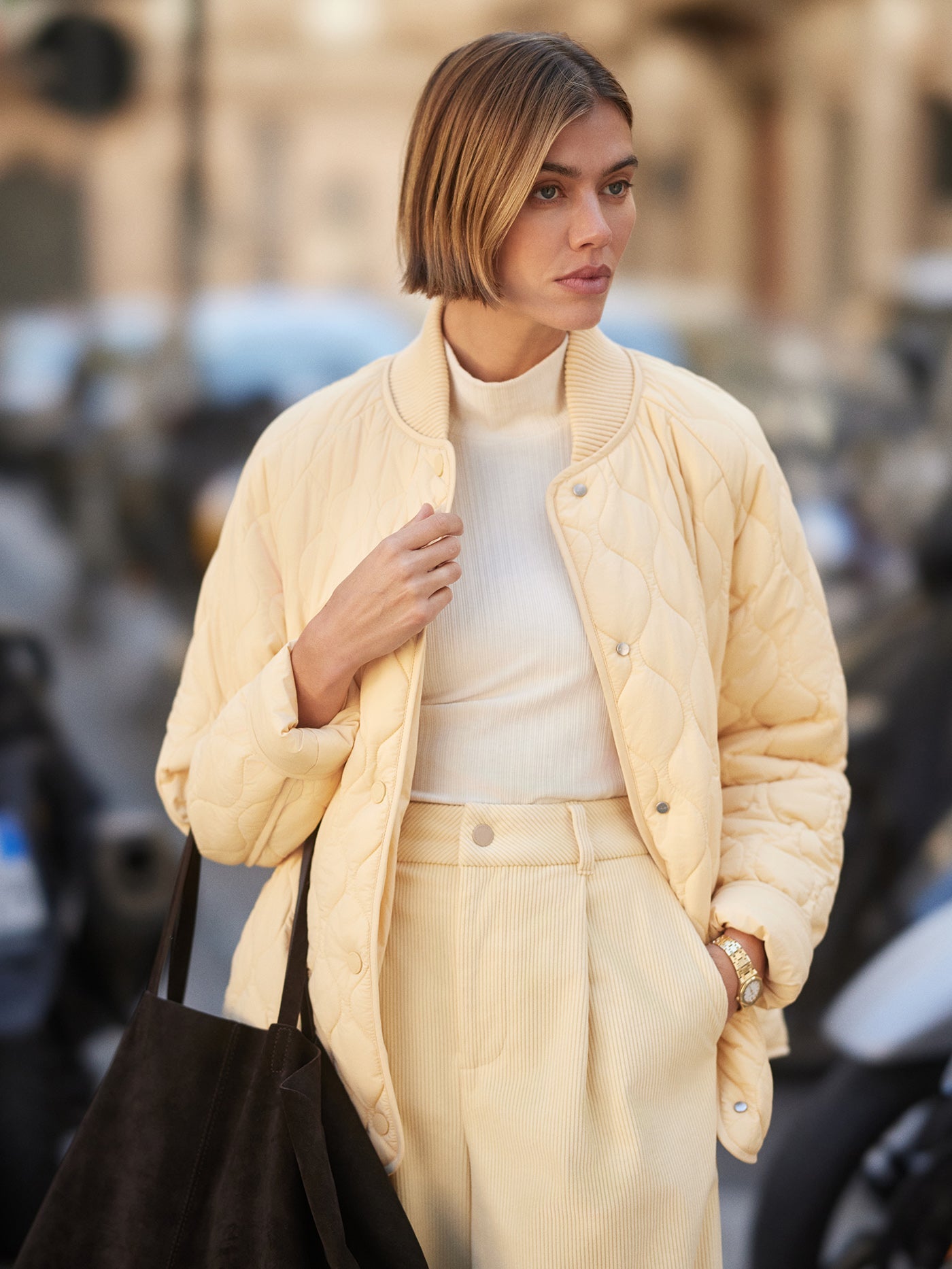 Varley Reed Yellow Luca Quilted Jacket