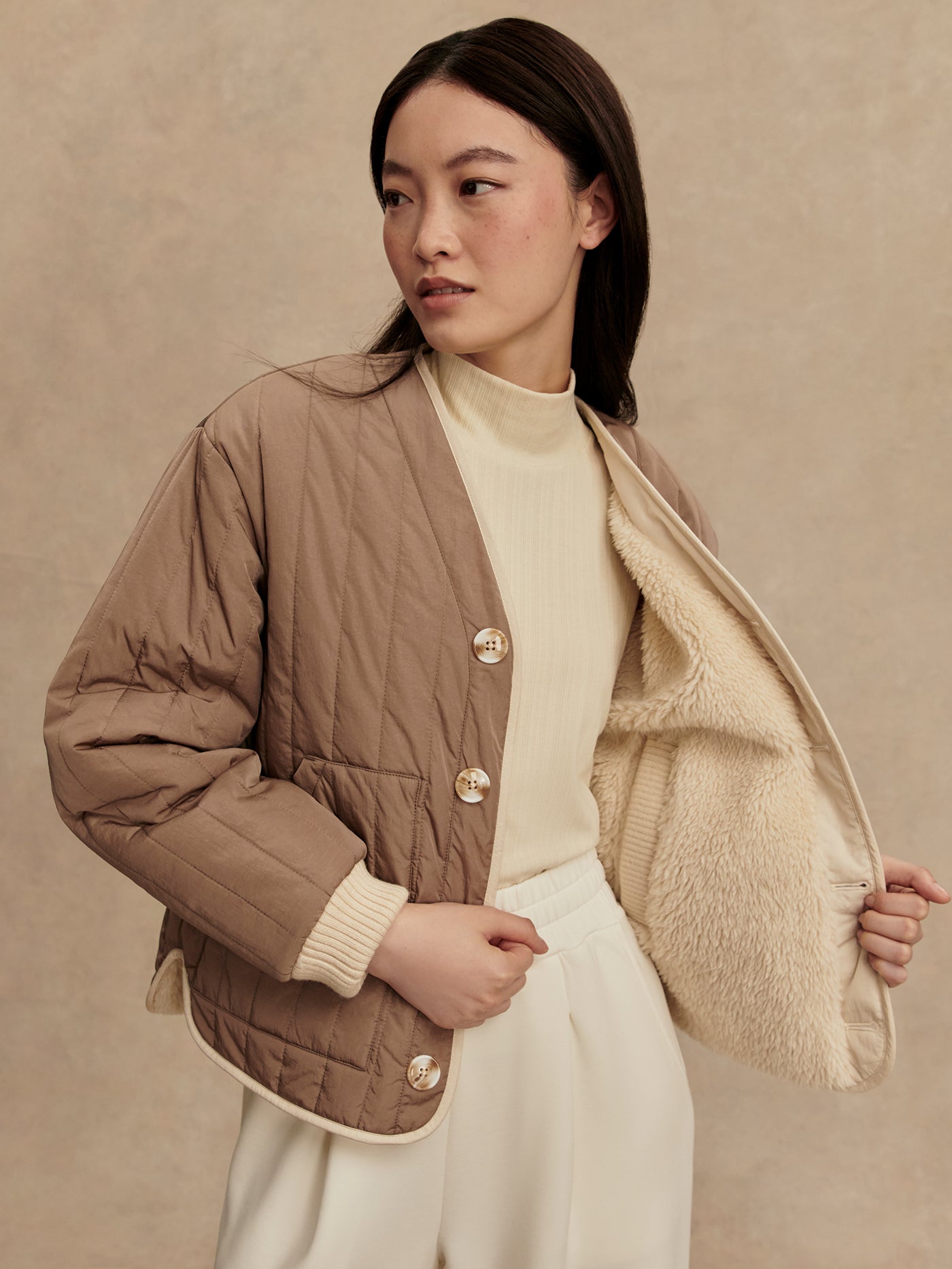 Varley Sandshell/ Ash Taupe Drew Reversible Jacket