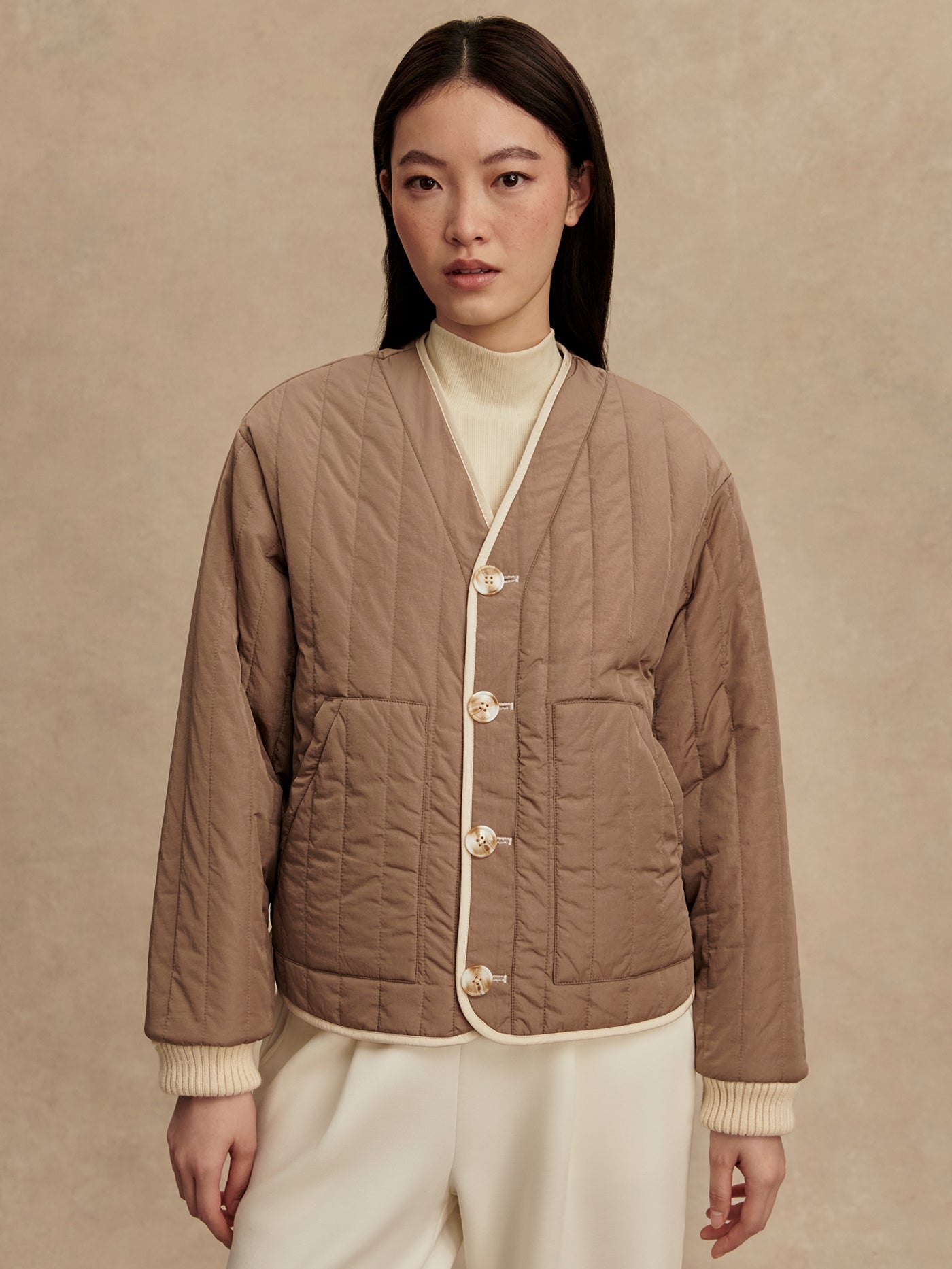 Varley Sandshell/ Ash Taupe Drew Reversible Jacket