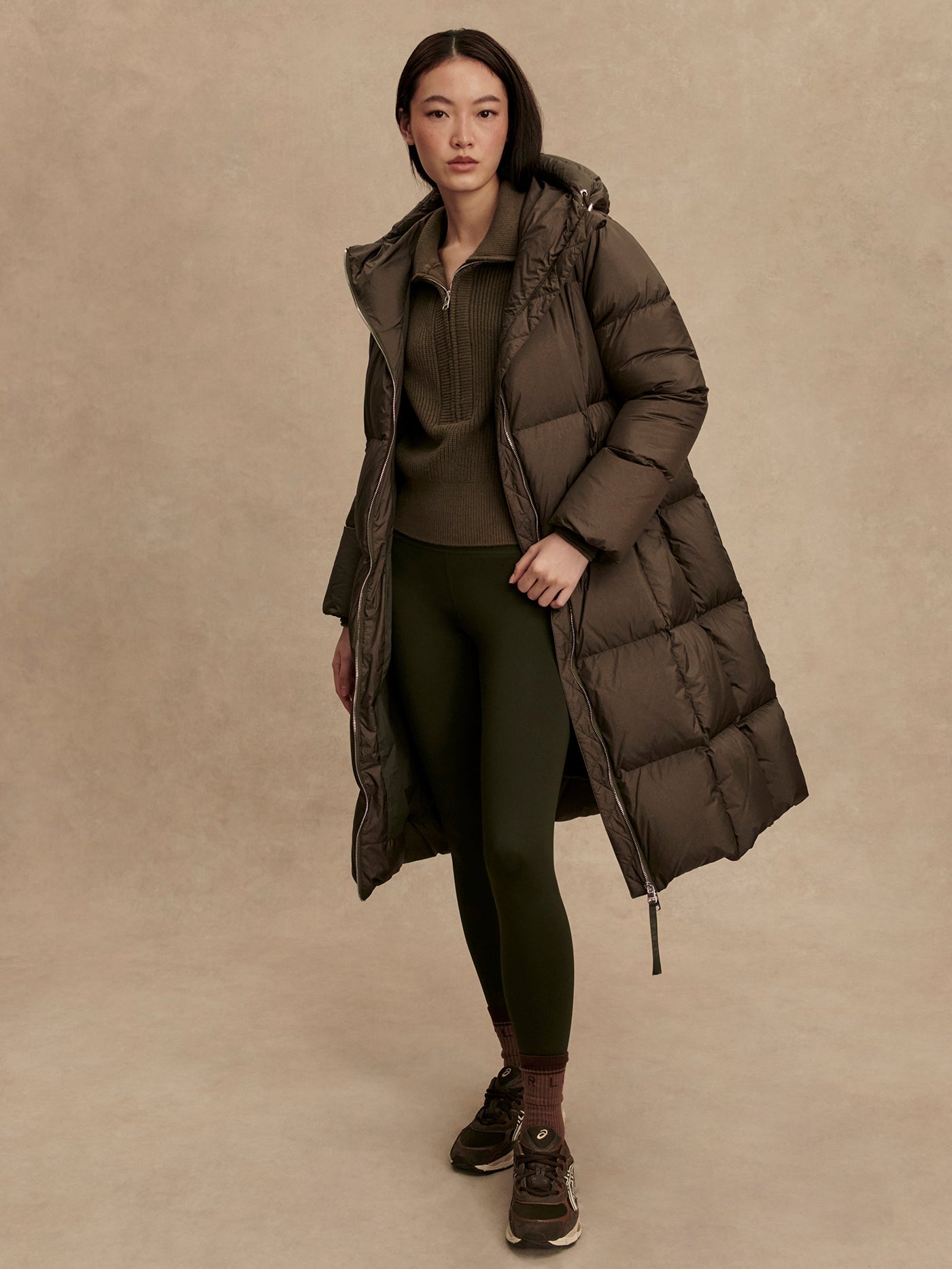Varley Dark Olive Metallic Katya Long Down Puffer