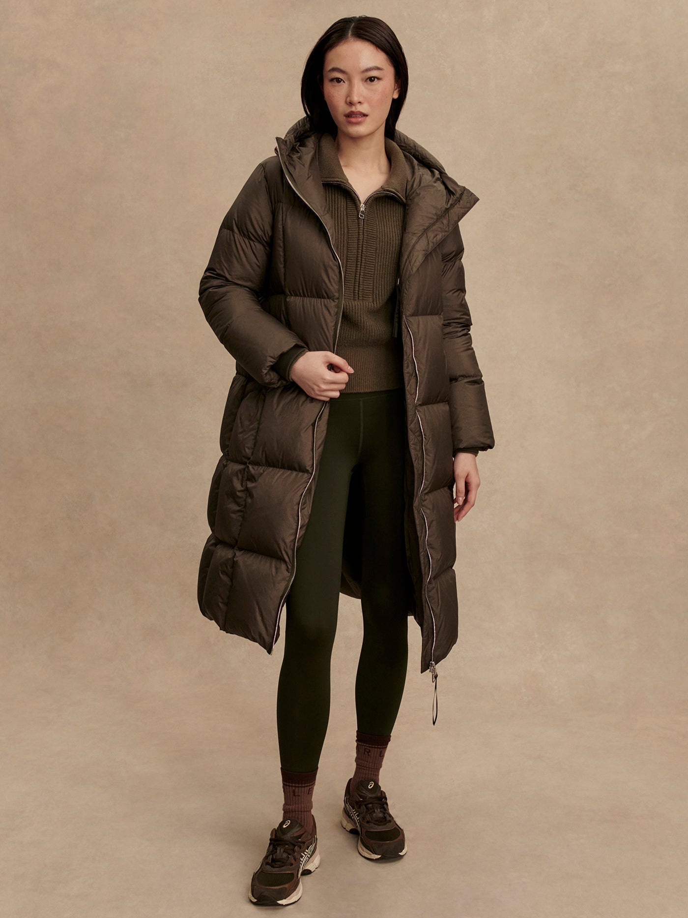 Varley Dark Olive Metallic Katya Long Down Puffer