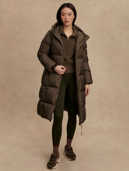 Varley Dark Olive Metallic Katya Long Down Puffer