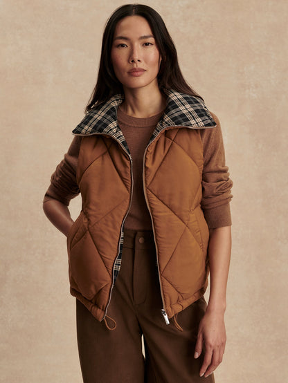 Varley Golden Bronze/ Navy Check Miya Reversible Gilet