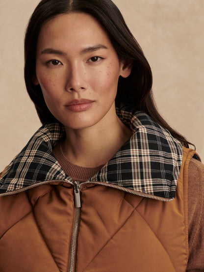 Varley Golden Bronze/ Navy Check Miya Reversible Gilet