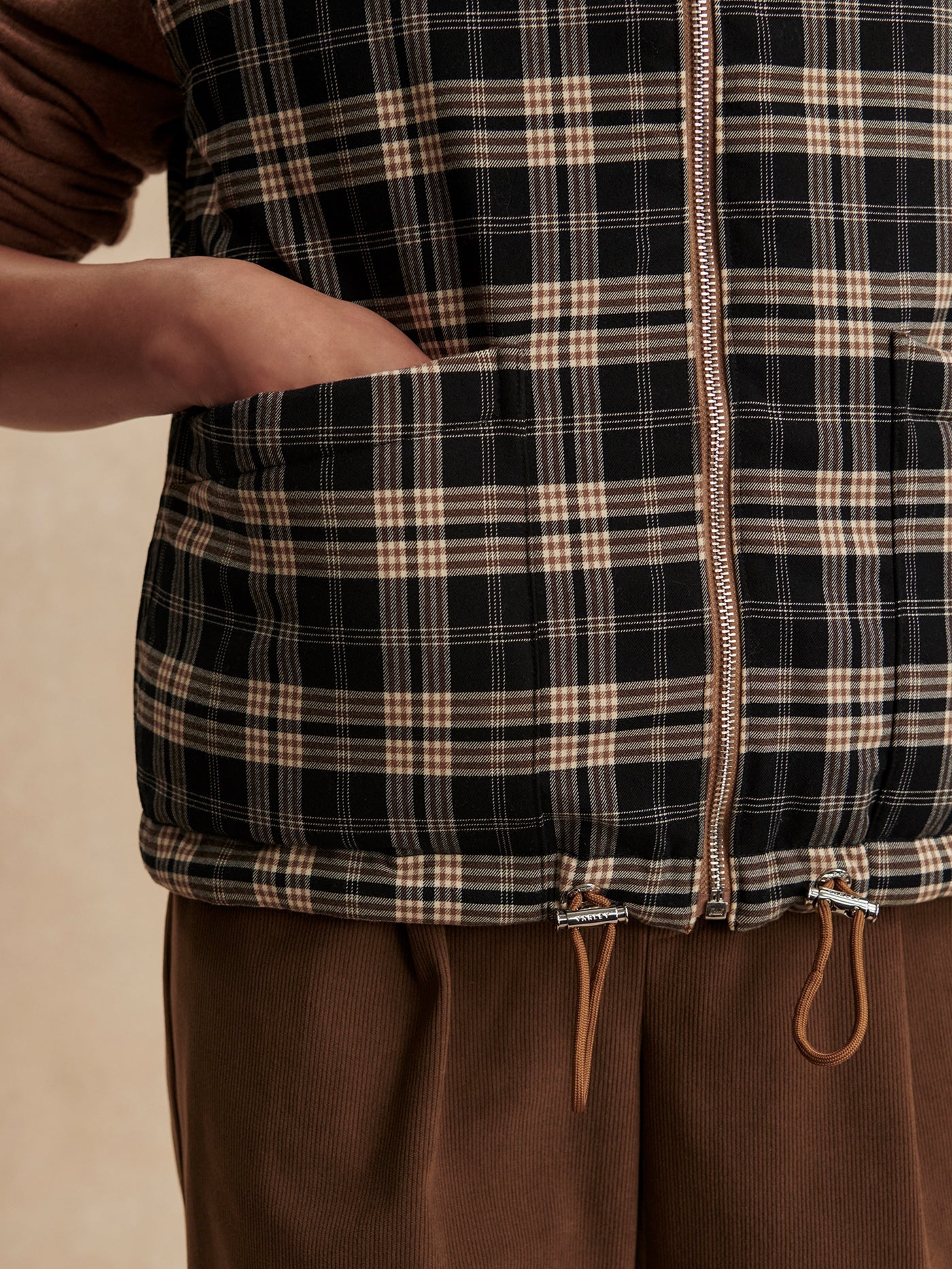 Varley Golden Bronze/ Navy Check Miya Reversible Gilet