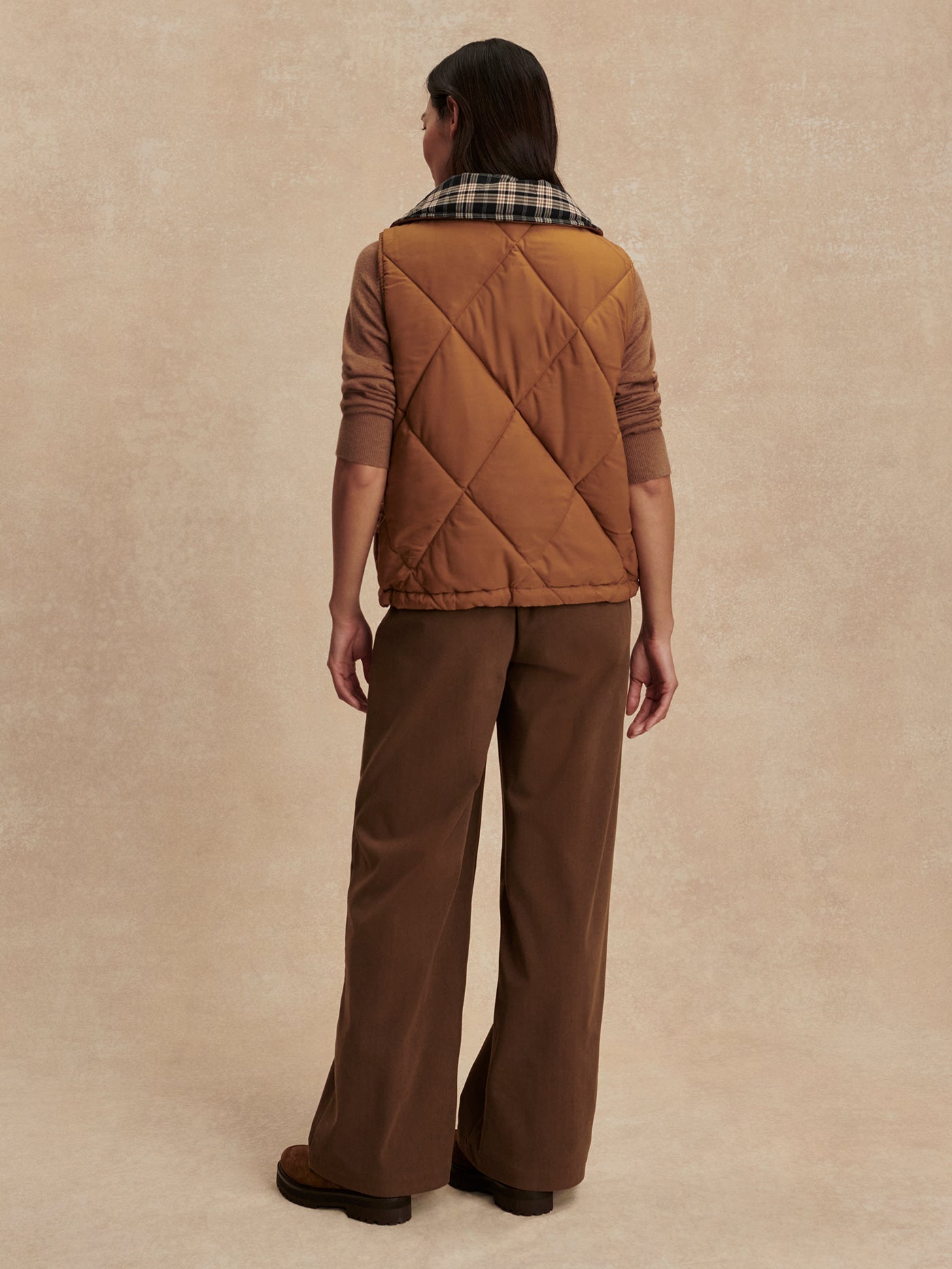 Varley Golden Bronze/ Navy Check Miya Reversible Gilet